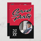 モダンで赤く黒い卒業パーティー 招待状 (正面/裏面)