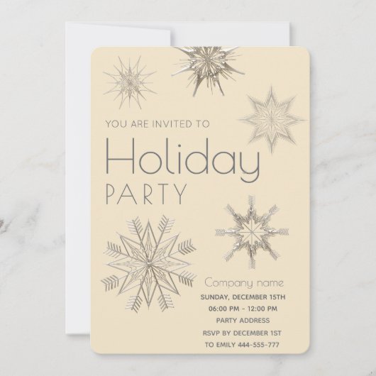 モダンで輝く雪の結晶が織りなす企業のホリデーパーティー 招待状 (正面)