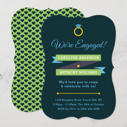 モダンで遊び心のあるエンゲージメントパーティーの招待状 招待状 (正面/裏面)