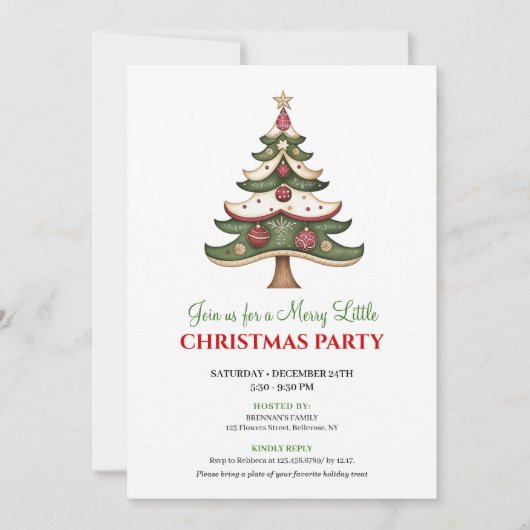 モダンで遊び心のあるクリスマスツリーのクリスマス招待状 招待状 (正面)