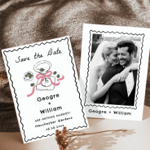 モダンで遊び心のあるピンクマティーニ 手描きの結婚式