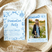 モダンで遊び心のある手描きのリボン付き卒業パーティー 招待状