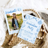 モダンで遊び心のある手描きのリボン付き卒業パーティー 招待状