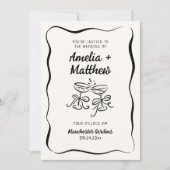 モダンで遊び心のある手描きの結婚式 招待状 (正面)