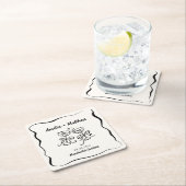 モダンで遊び心のある手描きのSave the Date スクエアペーパーコースター (インサイチュ)