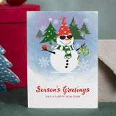 モダンで遊び心のある雪だるまのクリスマスパーティー シーズンカード