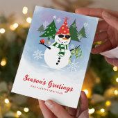 モダンで遊び心のある雪だるまのクリスマスパーティー シーズンカード