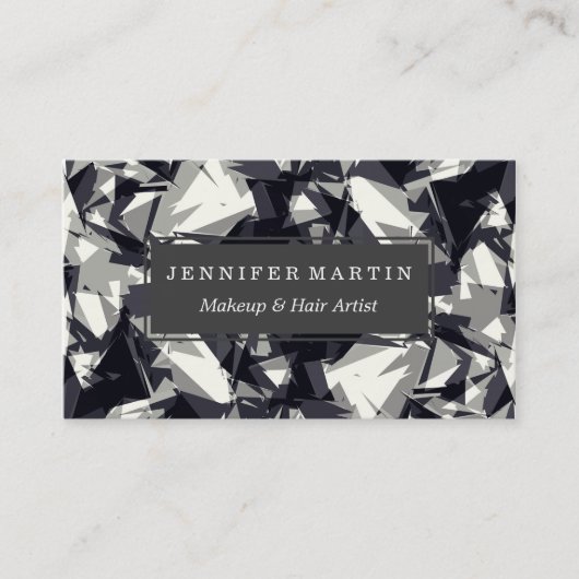 モダンで鋭く黒い灰色および白い幾何学的 名刺 (正面)
