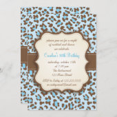 モダンで青いアニマルプリントのガーリーな誕生会 招待状 (正面/裏面)