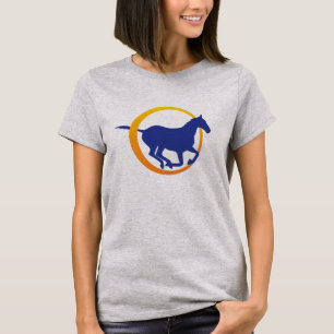 モダンで青いオレンジ馬の円のロゴ Tシャツ