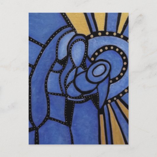 モダンで青いクリスマスの出生イエス・キリストメリーヨセフ シーズンポストカード (正面)