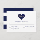 モダンで青いハートおよびストライプ- RSVPカード (正面/裏面)