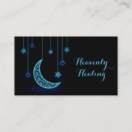 モダンで青い三日月形の月および星 名刺