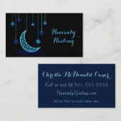 モダンで青い三日月形の月および星 名刺 (正面/裏面)