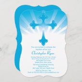 モダンで青い十字の男の子の神聖な洗礼の招待状 招待状 (正面/裏面)