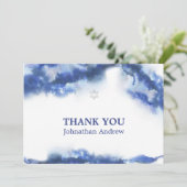 モダンで青い大理石の海のグラデーションなバー（ユダヤ教の）バル・ミツバー サンキューカード (スタンド正面)