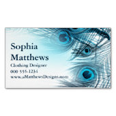 モダンで青い孔雀の羽 マグネット名刺 (正面)