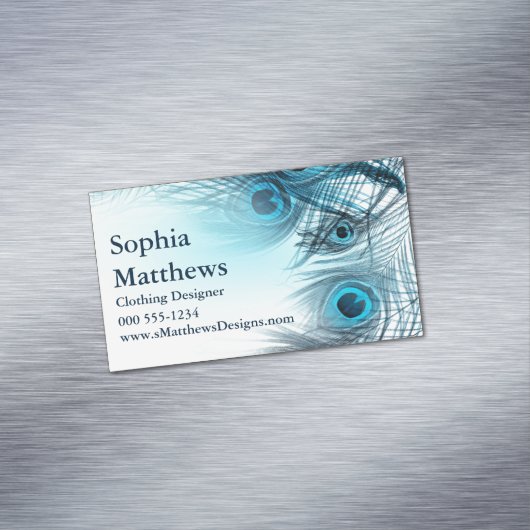 モダンで青い孔雀の羽 マグネット名刺 (インサイチュ)