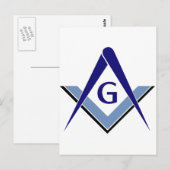 モダンで青い正方形及びコンパス ポストカード (正面/裏面)