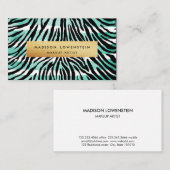 モダンで青い水彩画のストライプなシマウマパターン金ゴールド 名刺 (正面/裏面)