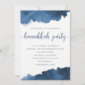 モダンで青い水彩画|ハヌカーのパーティの招待状 招待状 (正面)