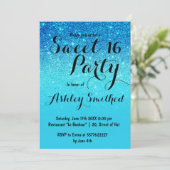 モダンで青い海のティール(緑がかった色)のグリッターのグラデーションな菓子16 招待状 (スタンド正面)