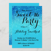モダンで青い海のティール(緑がかった色)のグリッターのグラデーションな菓子16 招待状 (正面/裏面)