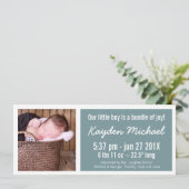 モダンで青い男の赤ちゃんの誕生の発表 案内状 (スタンド正面)