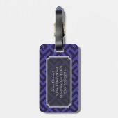 モダンで青い紫色の幾何学的なパターンモノグラム ラゲッジタグ (裏面縦)