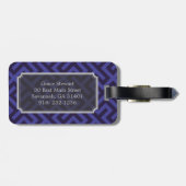 モダンで青い紫色の幾何学的なパターンモノグラム ラゲッジタグ (裏面横)