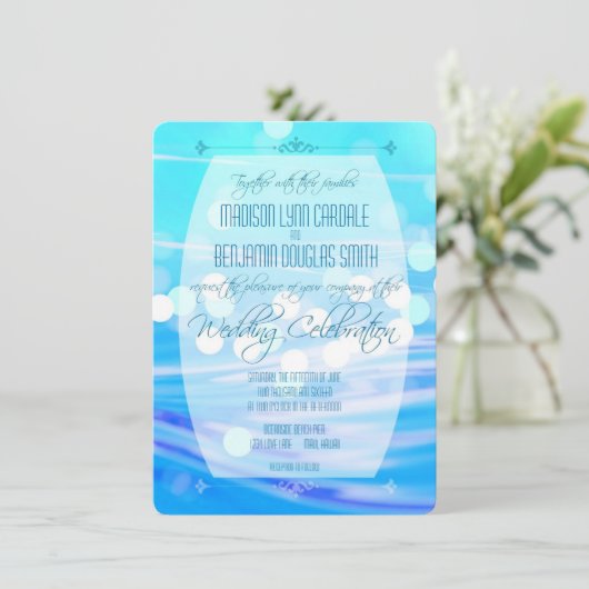 モダンで青い輝きの結婚式のお祝いの招待状 招待状 (スタンド正面)