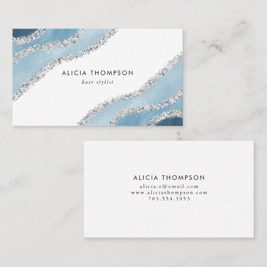モダンで青い銀製の水彩画の潮 名刺 (正面/裏面)