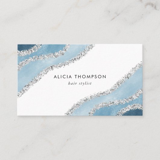 モダンで青い銀製の水彩画の潮 名刺 (正面)