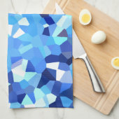 モダンで青および白のステンドグラスの海のモザイク キッチンタオル (四つ折り)