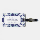 モダンで青くガーリーなイカット種族パターンモノグラム ラゲッジタグ (裏面横)