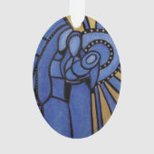 モダンで青く神聖な家族のクリスマス オーナメント (裏面)