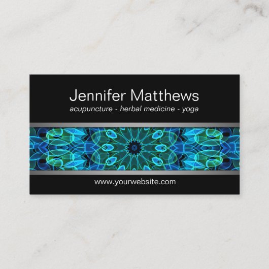 モダンで青及び緑の宝石の曼荼羅 名刺 (正面)