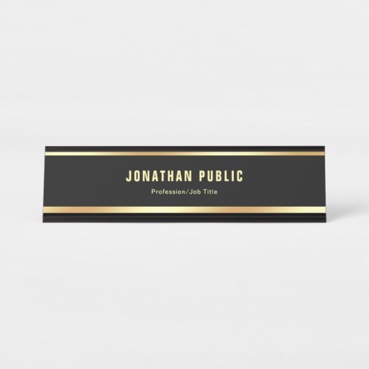 モダンで魅力的なテンプレートの黒の金ゴールドのシンプルのトレンディー デスクネームプレート (正面)