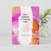 モダンで鮮やかなピンクとオレンジの誕生日パーティー 招待状 (スタンド正面)