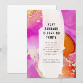 モダンで鮮やかなピンクとオレンジの誕生日パーティー 招待状 (正面/裏面)