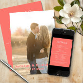 モダンで鮮やかなピンクとコーラルの写真 ウェディング詳細 招待状