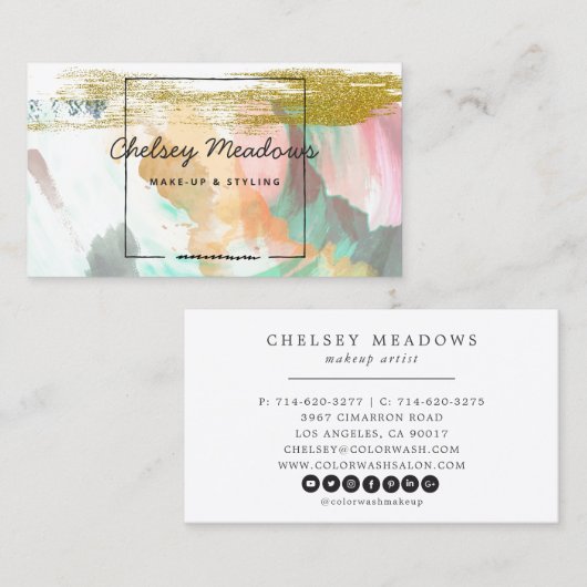 モダンで鮮やかなブラシの打撃及び金ゴールドのグリッター 名刺 (正面/裏面)