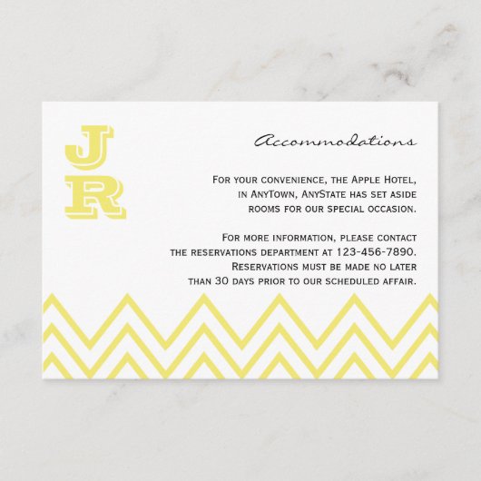 モダンで黄色いシェブロンの調節の挿入物 エンクロージャーカード (正面)