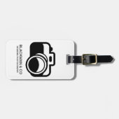モダンで黒いカメラアイコンカメラマン ラゲッジタグ (正面横)