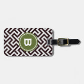 モダンで黒いギリシャ人の鍵幾何学的なパターンモノグラム ラゲッジタグ (正面横)