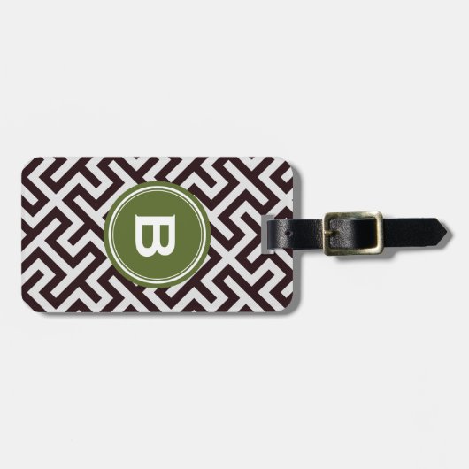 モダンで黒いギリシャ人の鍵幾何学的なパターンモノグラム ラゲッジタグ (正面横)