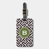 モダンで黒いギリシャ人の鍵幾何学的なパターンモノグラム ラゲッジタグ (正面縦)