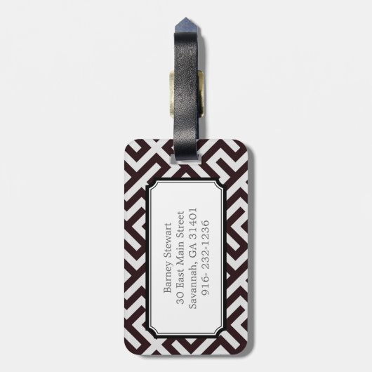 モダンで黒いギリシャ人の鍵幾何学的なパターンモノグラム ラゲッジタグ (裏面縦)