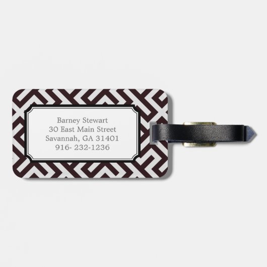 モダンで黒いギリシャ人の鍵幾何学的なパターンモノグラム ラゲッジタグ (裏面横)