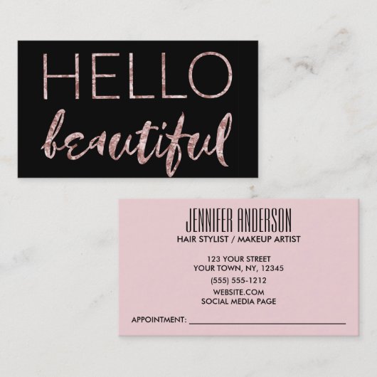 モダンで黒いピンクの美しいのアポイントメントの名刺 予約カード (正面/裏面)